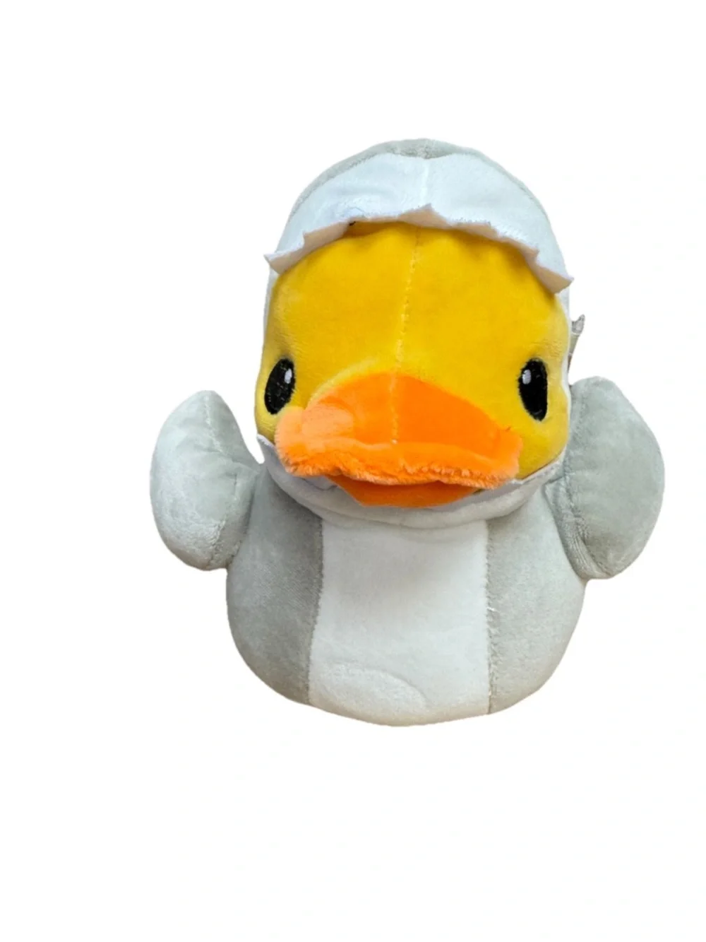 Plush Duck in Shark Costume - Gray and Yellow Small Pet Toy 7”